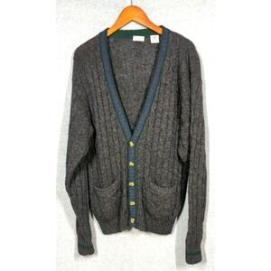 Vtg 100% Pure Shetland Wool Cardigan Cable Knit Sweater Men M Hong Kong Academia